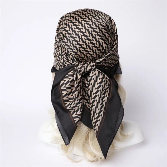 2/$30 NEW Tan Black Brown Geometric Printed Silky Fashion Scarf - Picture 1 of 10